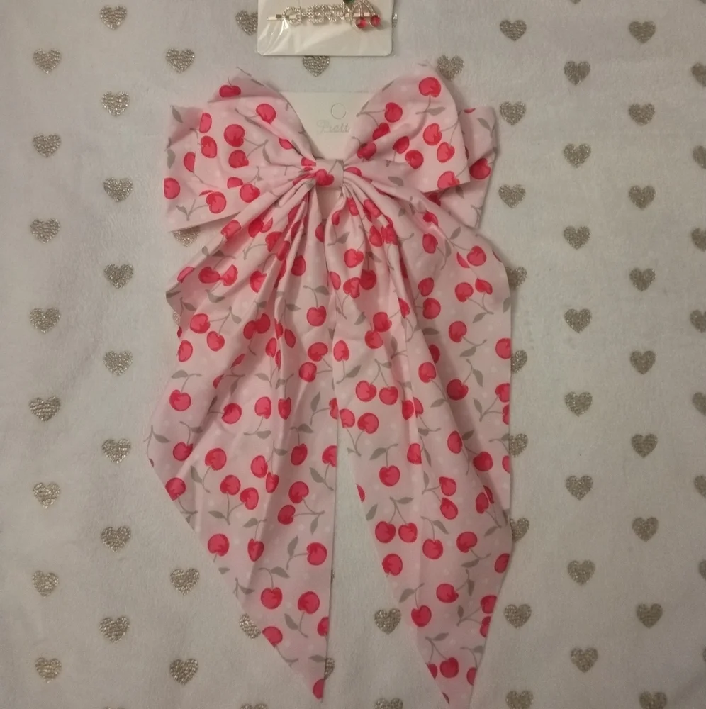 ✂️3/$15 *NWT* Pretty Cherry Print Hair Bow and Clip Set